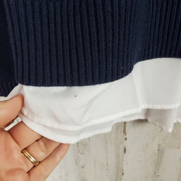 Simply Vera Vera Wang Lace Up Mock Layer Sweater Navy Blue White Size Small - Picture 11 of 12